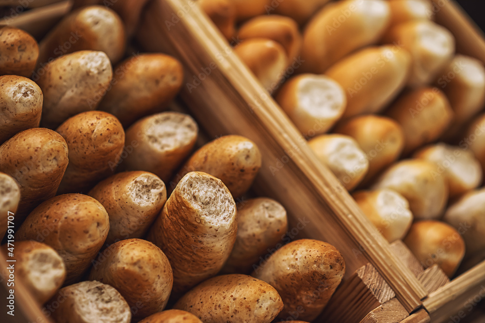 Composition with pastry in basket, combination of pastries for bakery or market with wheat Composition with pastry in basket, combination of pastries for bakery or market with wheat