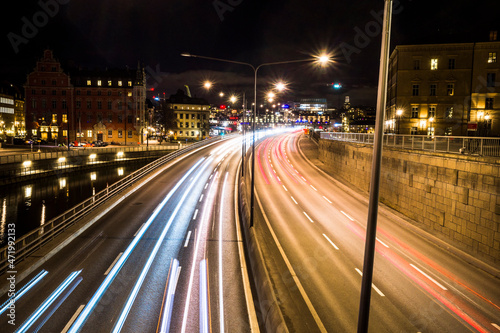 Photography Stockholm, Sweden Traffic light trails from the Riddarholmen bridge at night