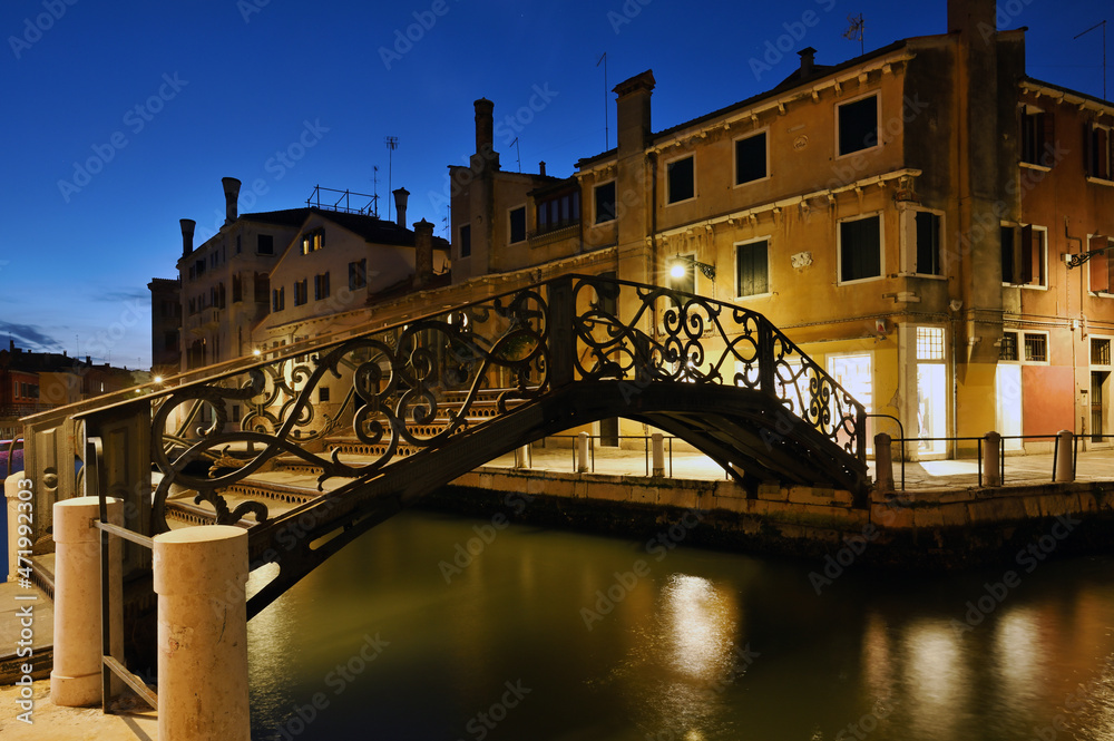 Architecture and small canal at evening in Venice, Italy