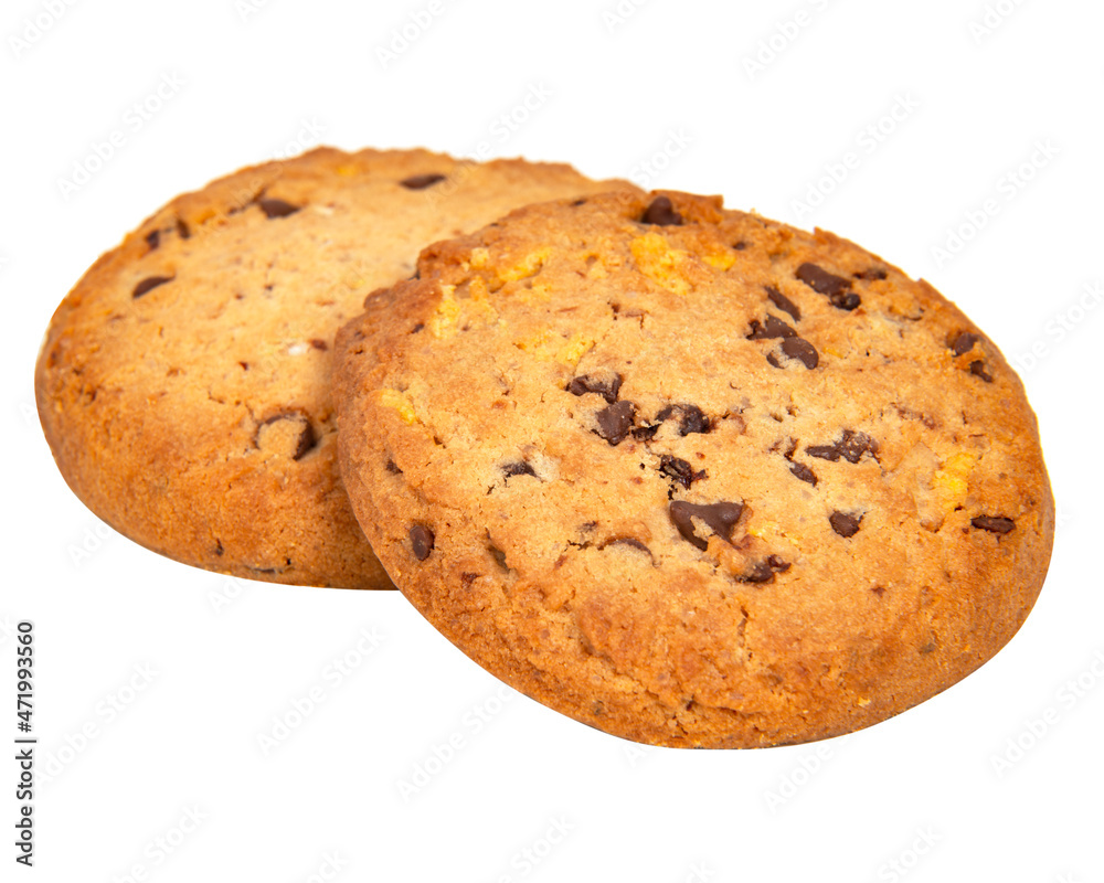 Cookies with chocolate american style food isolated on the white background Cookies with chocolate american style food isolated on the white background
