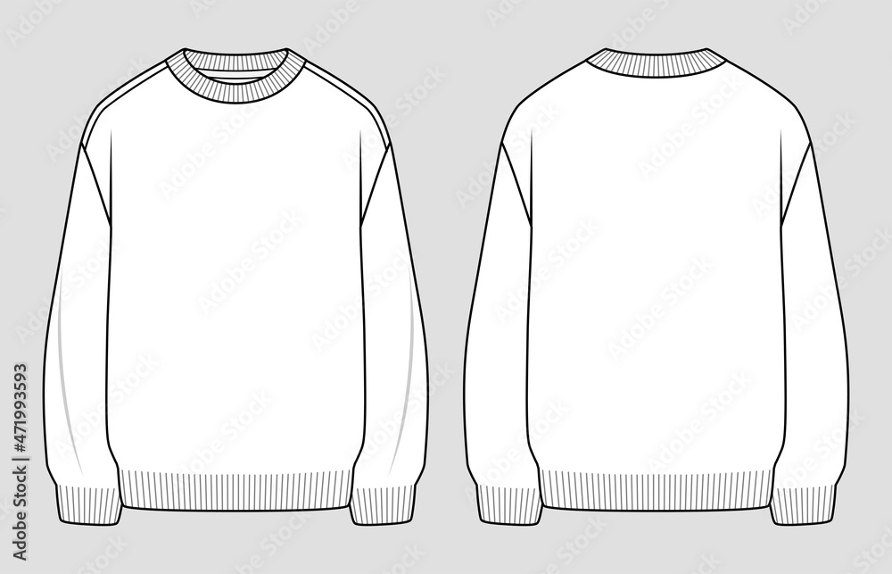 Oversized sweater. Unisex jumper. Vector technical sketch. Mockup ...
