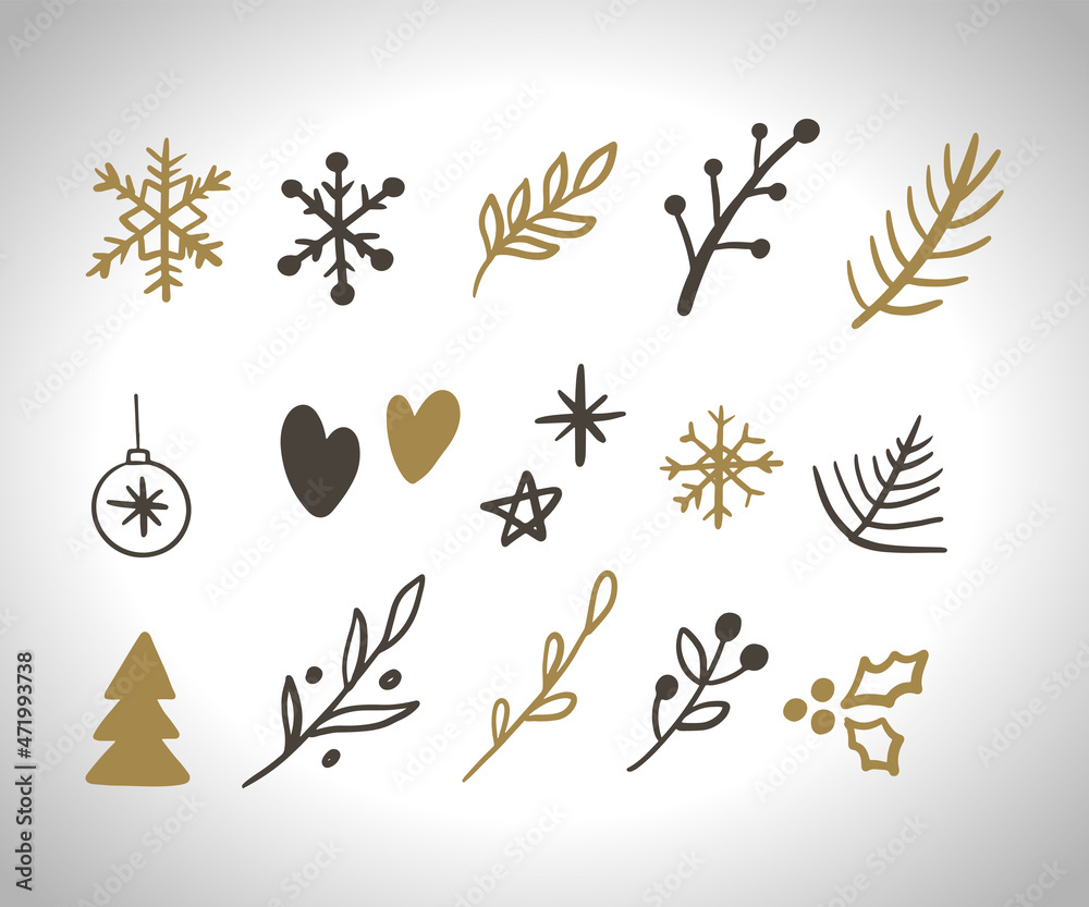 Obraz premium Set of hand drawn Christmas elements with Santa Claus. EPS 10. No transparency. No gradients.