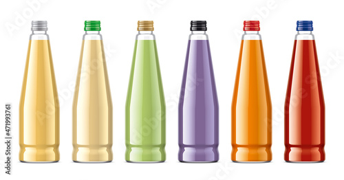Set of Glass Bottles with non-transparent Juice. Version with a screw-on metal cap. 