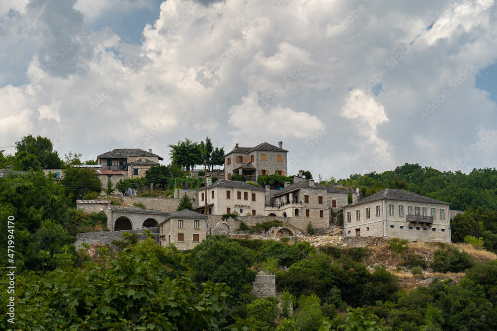 Daytime view towns and villages in the Vikos national park in northern Greece