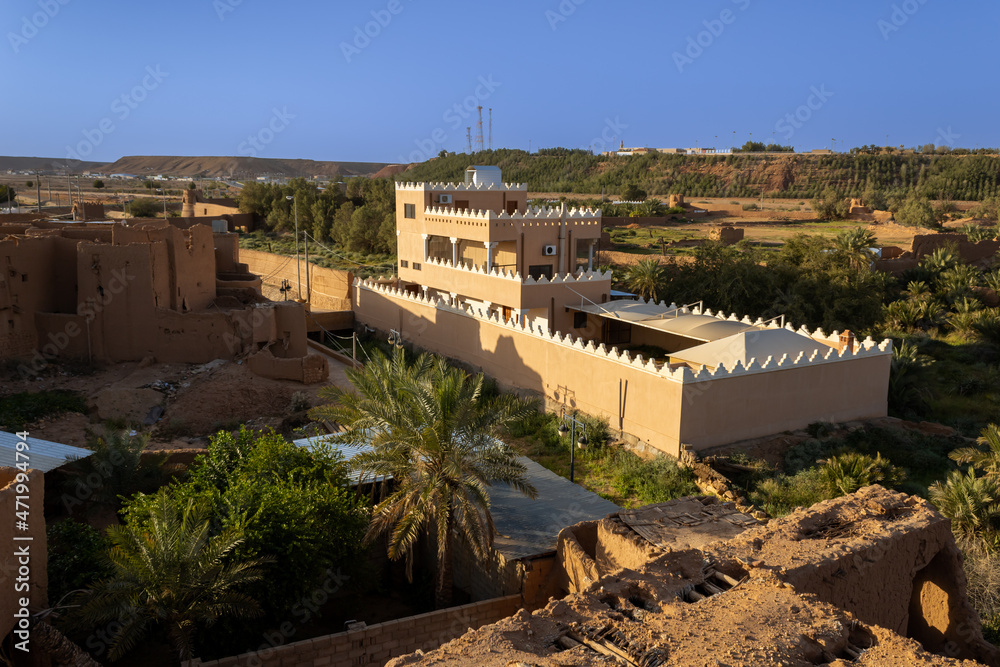 An aerial view of a contemporary family household in the traditional Arab style, Saudi Arabia