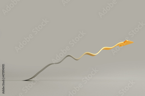 Abstract of the arrow gradually changed from gray to gold as it heightened. Growth and forward concept. 3D Rendering
