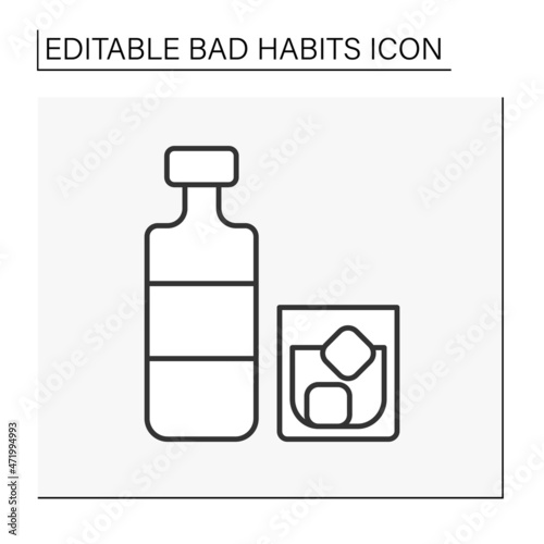 Drinking line icon. Unhealthy addiction. Drinking alcohol. Whiskey with ice on glass. Narcotic.Bad habits concept. Isolated vector illustration. Editable stroke