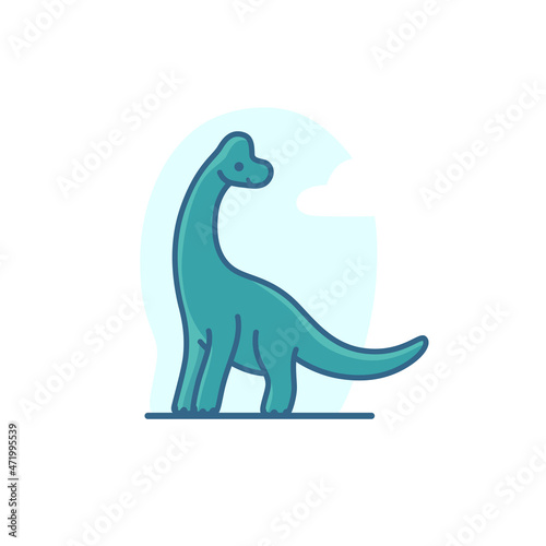 Vector logo design template - cartoon happy dinosaur. Contour vector illustration for logo   emblem  badge  insignia.
