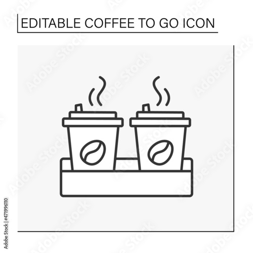 Hot drinks line icon. Two fragrant morning coffee takeaways in a paper cup. Coffee to go concept. Isolated vector illustration. Editable stroke