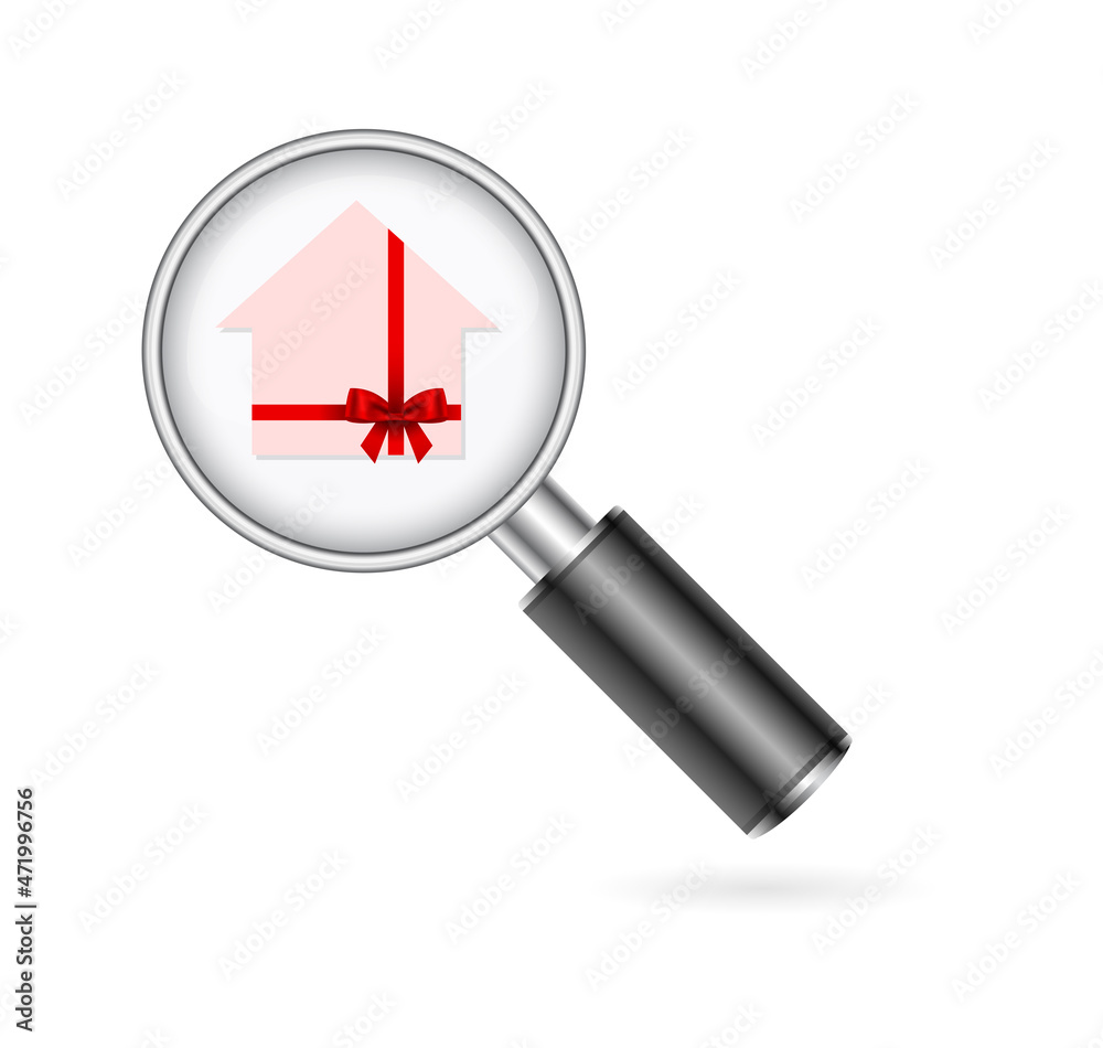 Magnifying glass with house 3d icon Magnifying glass with house 3d icon