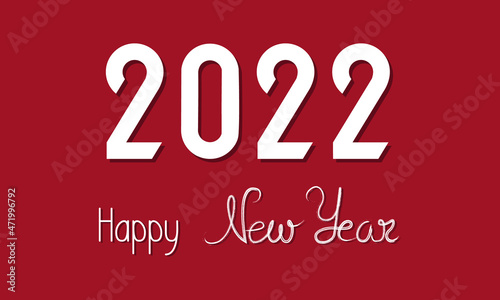 2022, Lettering Happy New Year 2022. Happy Chinese new year 2022, Trendy Illustration on red background. Decoration elements for design, greeting card, posters, postcard. Good for web and print © Marriartta