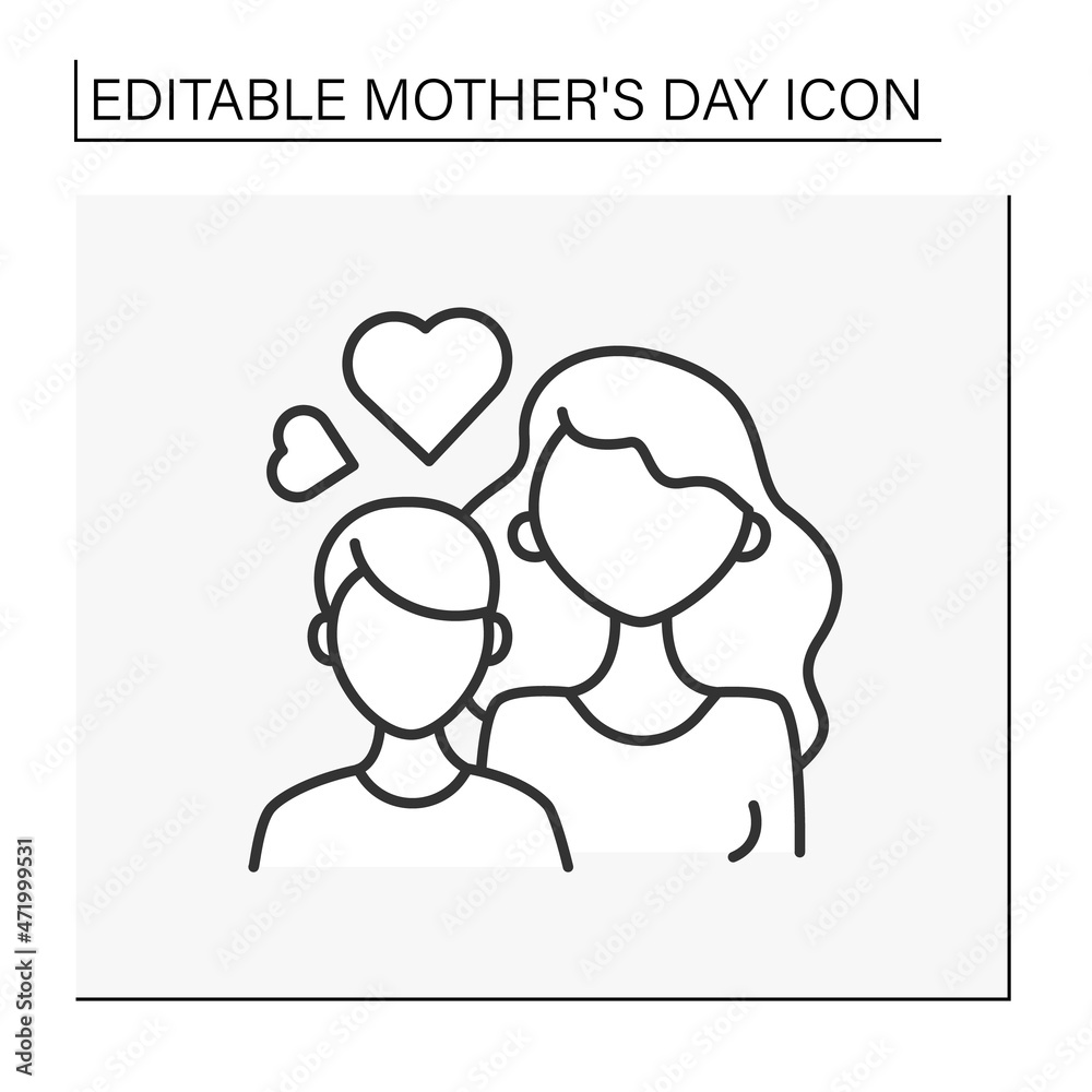 Motherhood line icon. Mom and child. Maternal bonds between mother and son. Love and support. Mother day concept. Isolated vector illustration. Editable stroke