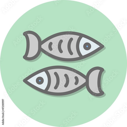  Fish Line Filled Circle Vector Icon Design