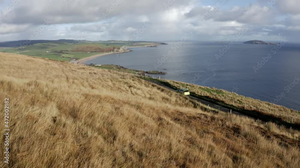 AERIAL - Mull of Kintyre, horizon and coast, Kintyre Peninsula, Scotland, forward