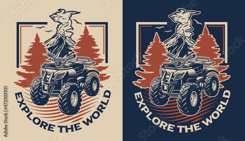 Vector illustration with ATV on the theme of travel. Ideal for t-shirt design.