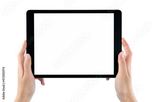 Female hands holding digital tablet