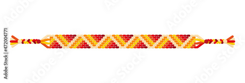 Vector multicolored handmade hippie friendship bracelet of red, orange and yellow threads.