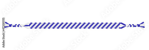 Vector Christmas handmade hippie striped friendship bracelet of blue and white threads.