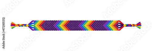 Vector rainbow lgbt handmade hippie friendship hand bracelet of threads.