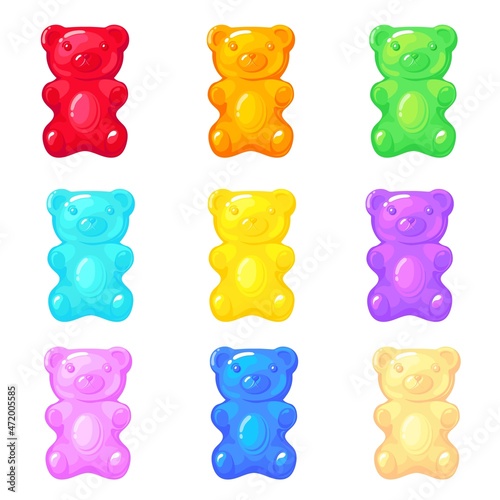 Jelly gummy bears. Fruit candy for baby, sugar marmalade for kids, sweet cute food, cartoon neat vector illustration