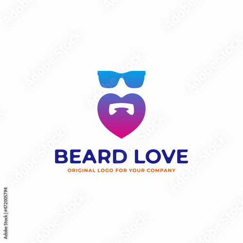 Unique beard with love logo design template.