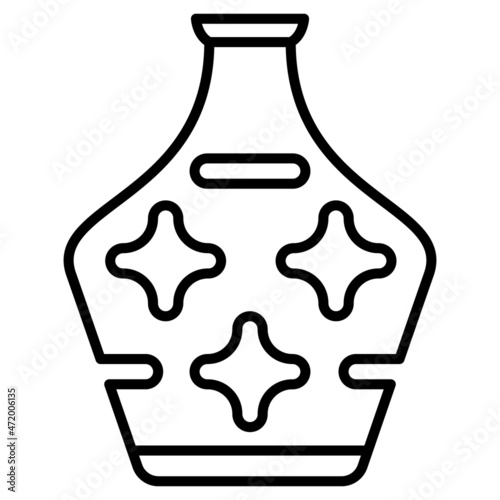 A vase with slotted oval holes and a design with stars. Ceramic or glass amphora  urn for creating an original interior. Vector icon  outline  isolated.