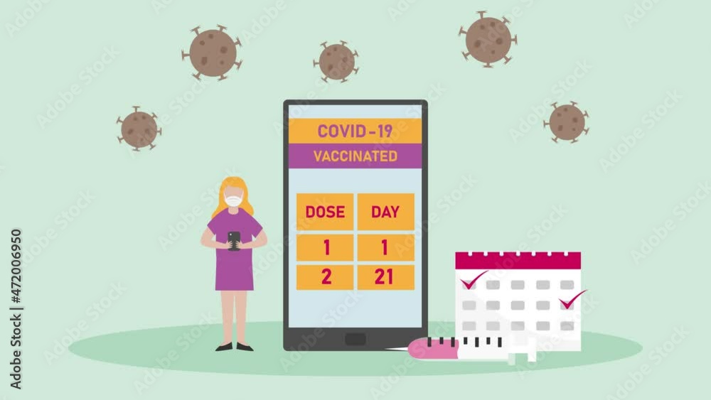 Woman checks covid-19 vaccinated certification Woman checks covid-19 vaccinated certification