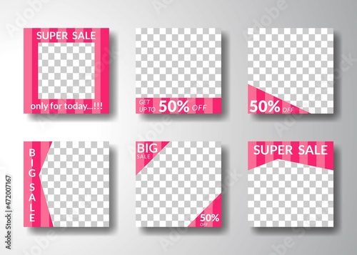 set of editable square banner templates. for social media posts, promotions, digital marketing. pink color style