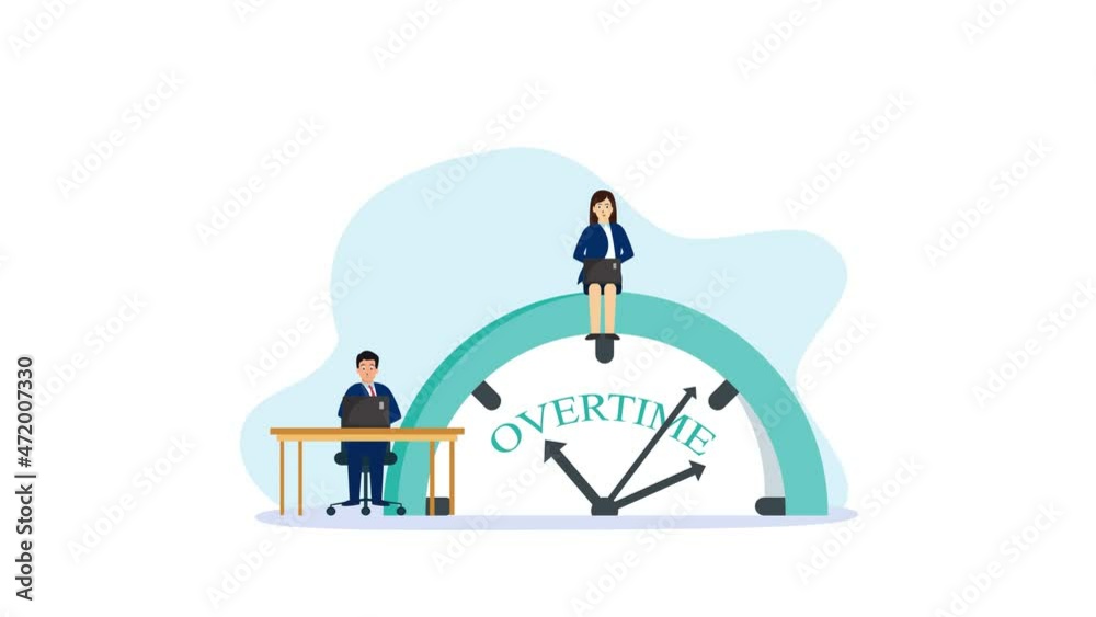 Business team working with overtime text Business team working with overtime text
