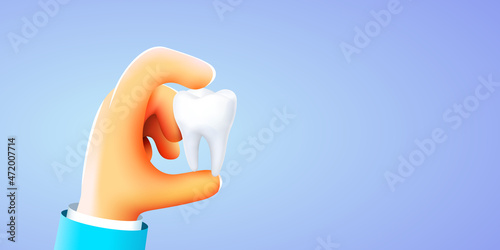 Health and medicine concept - closeup of doctor hand holding tooth. Dentistry or stomatology.