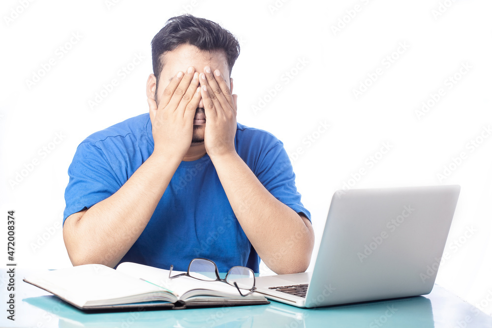 sick and tired man relaxing eyes after using computer sick and tired man relaxing eyes after using computer