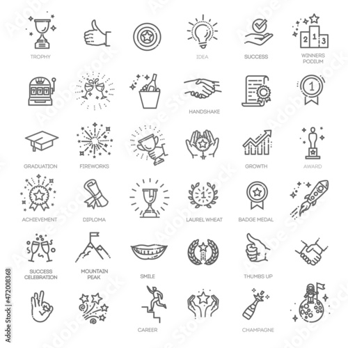 Success, awards, achievement elements - minimal thin line web icon set