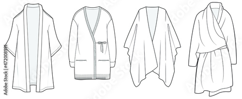Tablou canvas set of dressing gown fashion flat sketch vector illustration