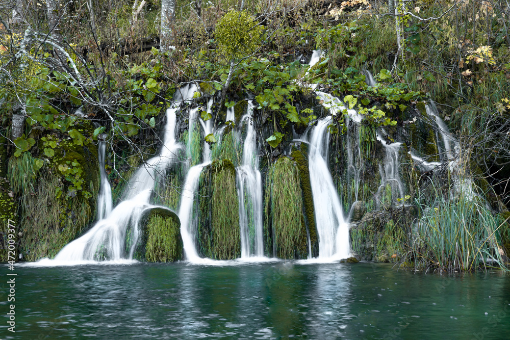 the most beautiful waterfall in Plitvice Lakes in autumn