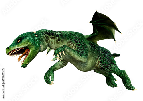 3D Rendering Fairy Tale Dragon on White