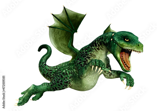 3D Rendering Fairy Tale Dragon on White