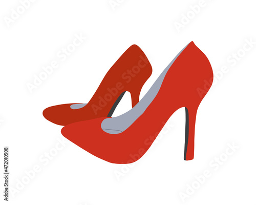 Red high-heeled pumps. Modern women's foot wear. Fashion footwear design. Fashionable pair of shoes. Flat vector illustration isolated on white background.