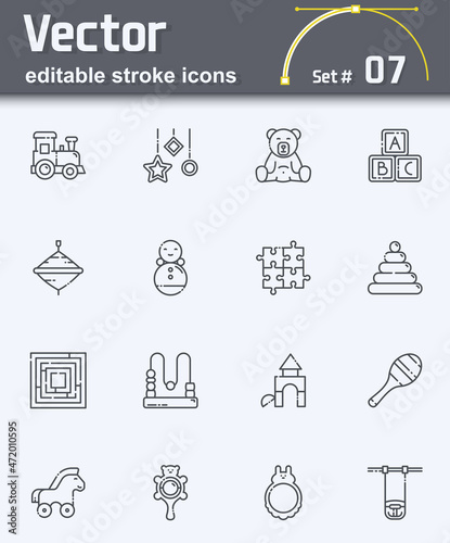 Set of vector baby toys line icons isolated