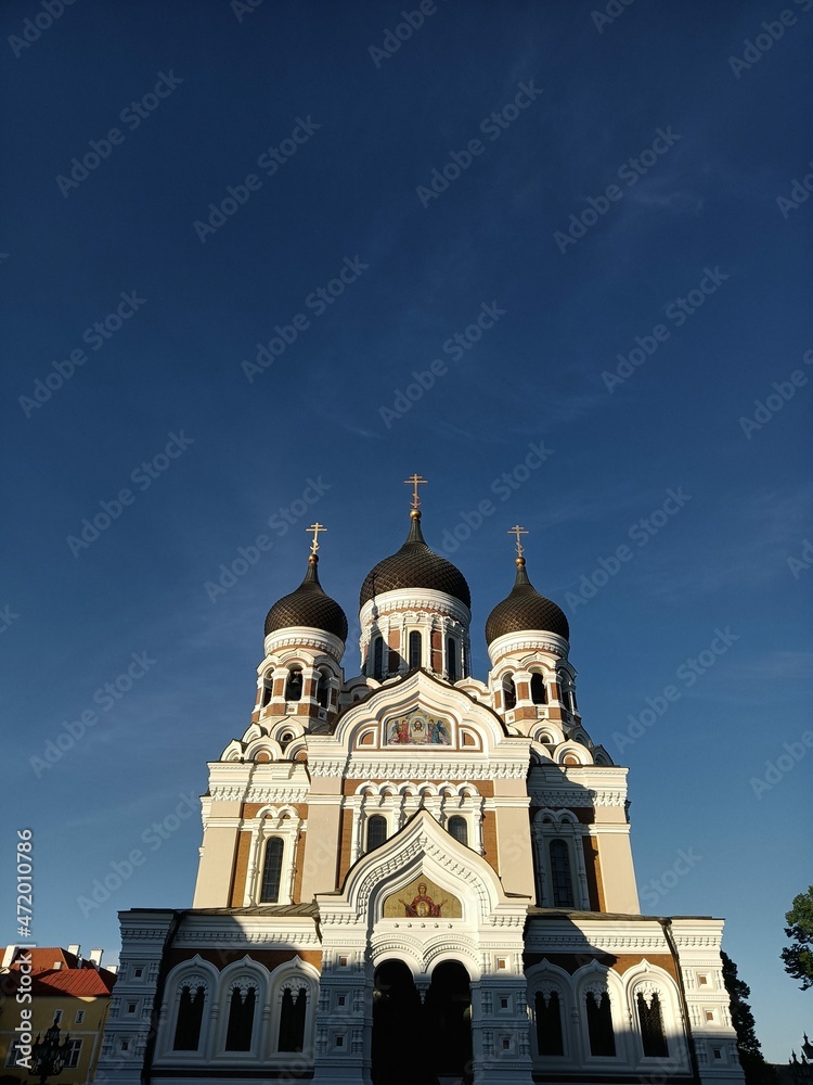  Sunset frontal shot of the Orthodox Church in Tallinn