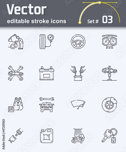 Set of vector auto repair shop line icons isolated.Editable stroke