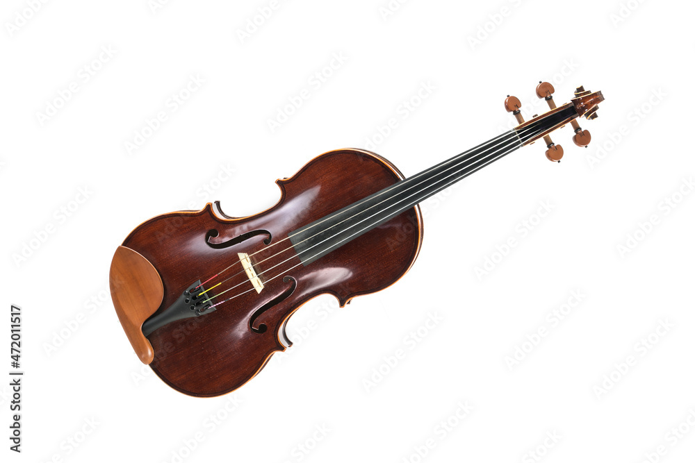 Fototapeta premium Viola, a stringed musical instrument from the viol family, used in string quartet, chamber music and symphony orchestra, isolated on a white background, copy space