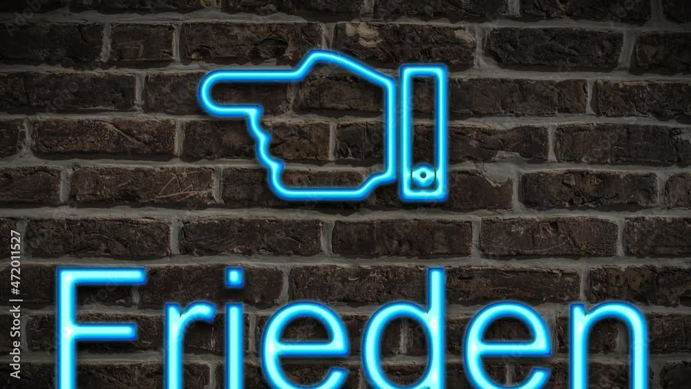 Detailansicht einer Leuchtreklame an einer Mauer mit der Aufschrift Frieden Detailansicht einer Leuchtreklame an einer Mauer mit der Aufschrift Frieden