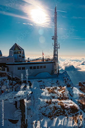 Beautiful alpine summer view at the famous Zugspitze summit, top of Germany, near Ehrwald, Tyrol, Austria and Garmisch-Partenkirchen, Bavaria, Germany photo