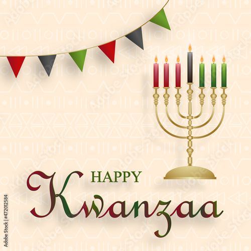 Happy Kwanzaa card with nice and creative symbols and gold paper cut style on color background photo