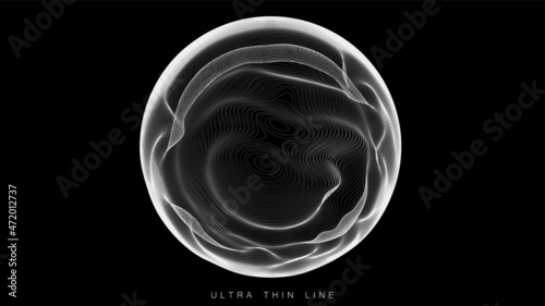 Ultra thin line fluid geometry. Dynamic vector distorted spheres.