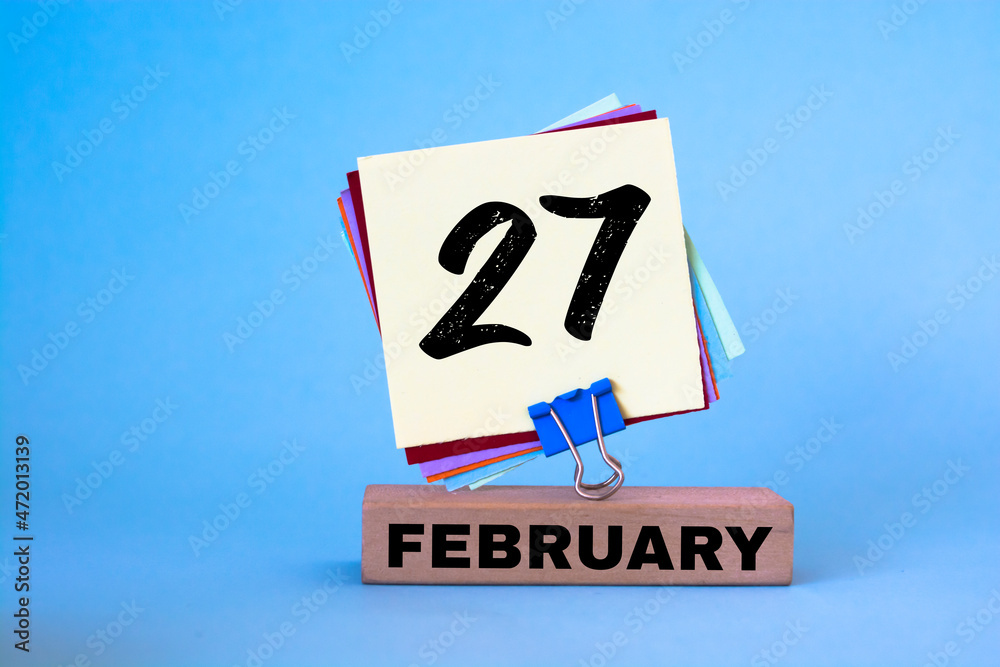 February 27. 27th day of the month, calendar date. Winter month, day of the year concept. February 27. 27th day of the month, calendar date. Winter month, day of the year concept.
