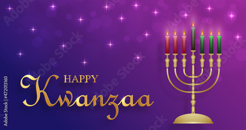 Happy Kwanzaa card with nice and creative symbols and gold paper cut style on color background