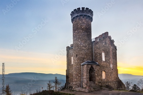 Fototapeta Naklejka Na Ścianę i Meble -  Henry castle at mountain during sunset in Grodna, Poland