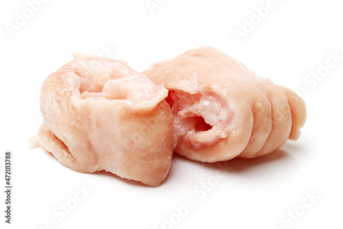Boiled pig's organs on white background