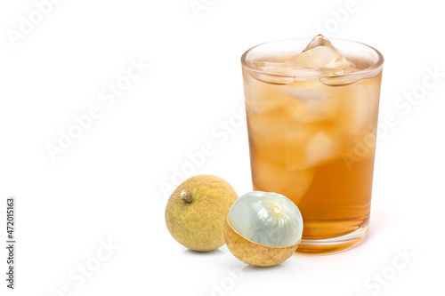 Fresh longan juice with longan fruit isolated on white background. photo